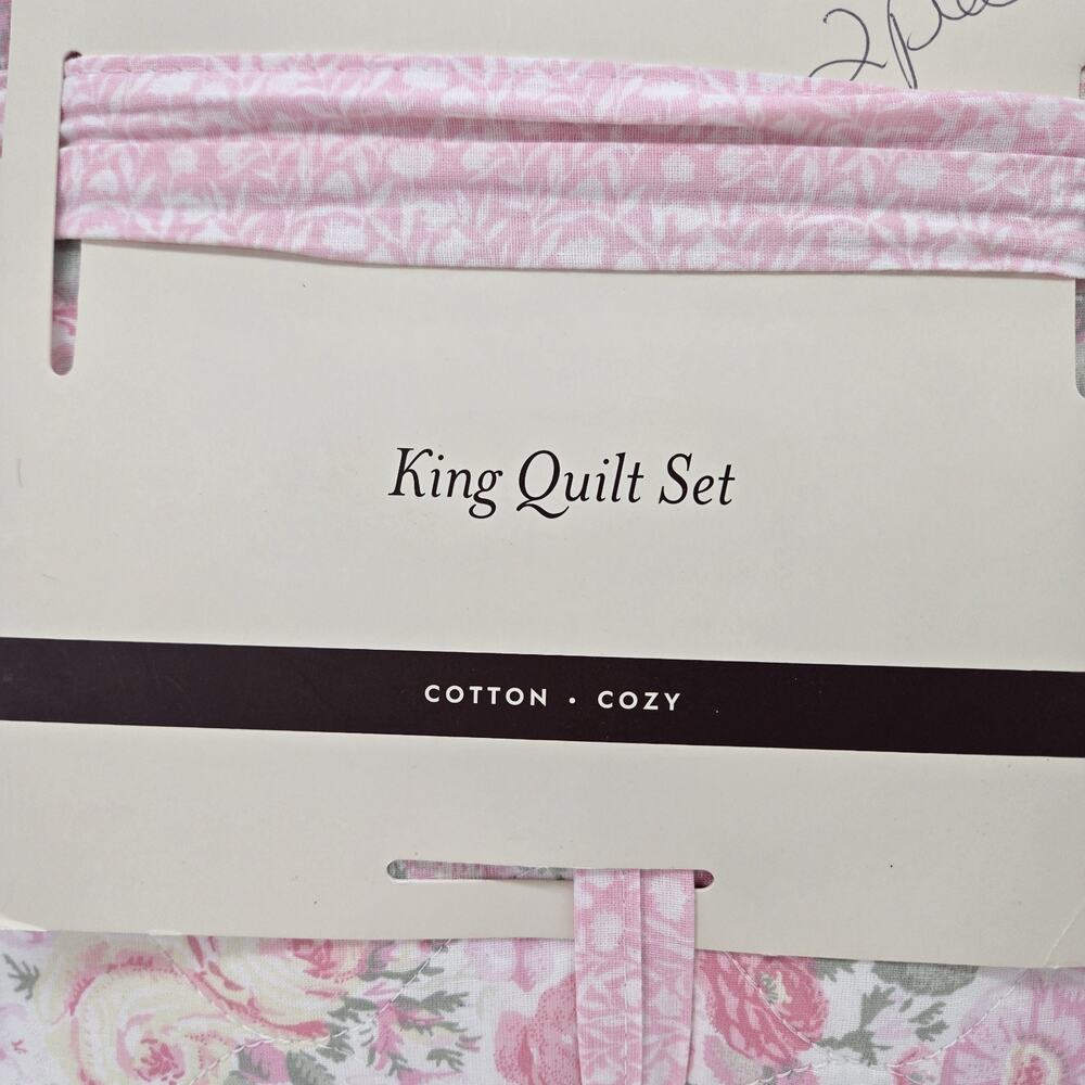 Laura Ashley KING Quilt 2Pc Set Quartet Pink ENGLISH Cottage ROMANTIC NEW TIKTOK - Picture 2 of 6
